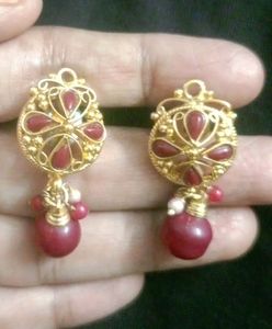 Golden Maroon Colour Necklace Earring Set