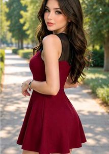 Elegant Red Mesh Top Dress