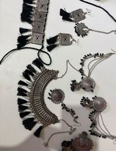 Navratri set of 10 Oxidized Silver jewellery se
