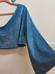 Sparkly One-Sleeve Crop Top