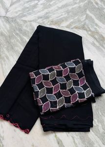 Elegant Black saree  with Leaf Motif