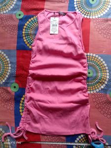 Hot Pink Ruched Drawstring Dress