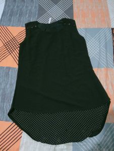 Chic Black Polka Dot Trim Sleeveless Top
