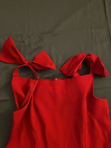 Classic Red Skater Dress with Shoulder Bow Detail