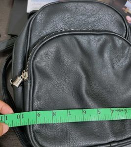 Black Faux Leather Mini Backpack