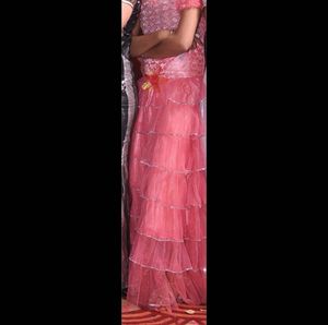Princess||Girls Pink Party Wear Ruffle Gown