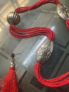 Bohemian Red Beaded Necklace &amp; Tassels