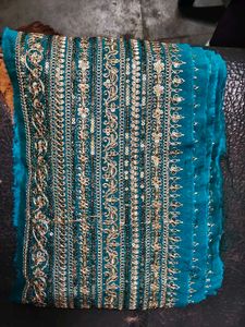 Elegant Teal Sequined Fabric