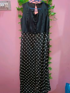 Black Polka Dot Front Slit Georgette Kurti
