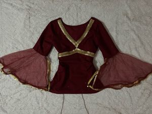 Elegant Maroon🥀 Short Kurta with Golden Embellish