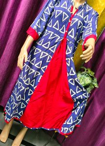 Stylish Blue & Red Geometric Print Kurti