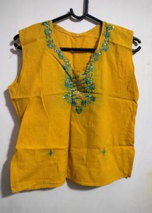 Yellow Embroidered Sleeveless top