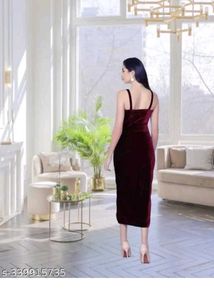Elegant Burgundy Velvet Slit Dress