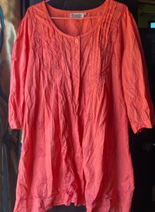 Embroidered Coral Tunic