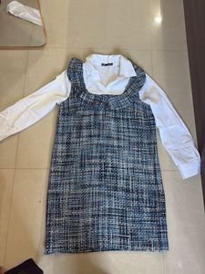 Tweed Pinafore Dress with White Shirt