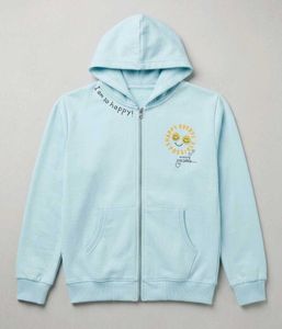 Light Blue Happy Zip-Up Hoodie