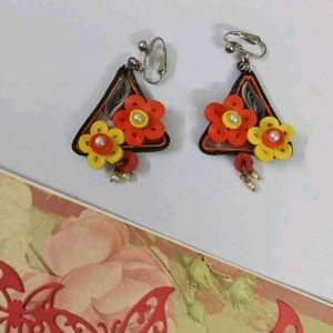 Quilled Floral Triangle Earrings