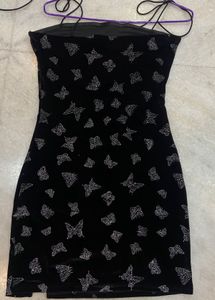 black velvety butterflty print mini dress