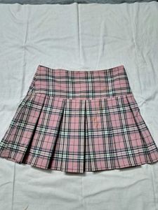 Pink Plaid Pleated Mini Skirt