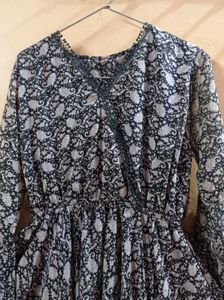 Elegant Black &amp; White Printed Gown