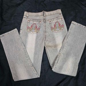 Striped Embroidered Jeans cargo y2k