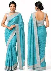 Elegant Turquoise Blue Designer Saree with Silver