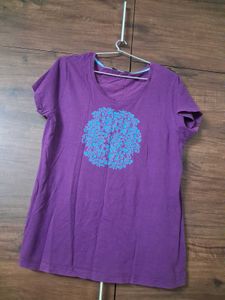 Purple T-Shirt with Blue Floral Print