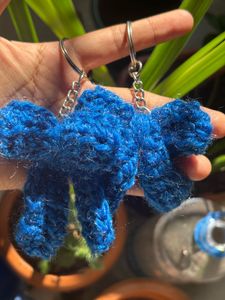 Blue Bow Crochet Keychain