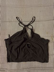 Black Crinkle Halter Neck Top