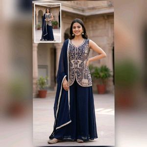 Navy Blue Palazzo Pants and dupatta