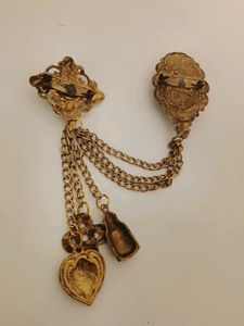 Vintage Green Stone Chain Brooch
