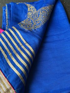 Vibrant Blue Saree with Gold Embroidery