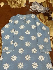 Light Blue Floral Print Kurta