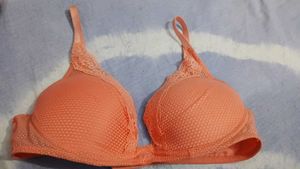 Peach Lace Trim Bra