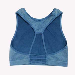 Blue Ribbed Sports Bra