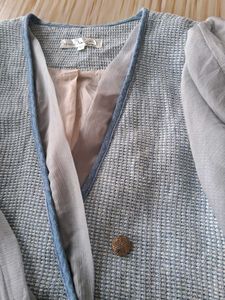 Chic Double-Breasted Blazer with Sheer Sleeves