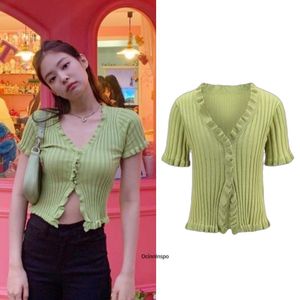Cute Ruffled Green Knit Top