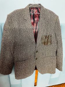 Vintage Tweed Blazer with Leather Pocket