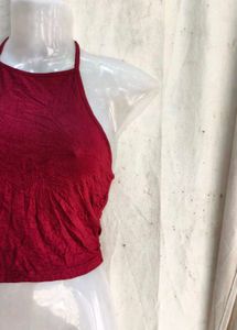 Maroon Halter Neck Crop Top