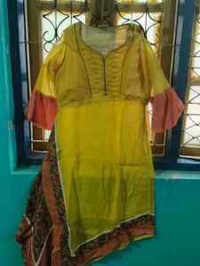 Yellow Kurta Set with Floral Dupatta