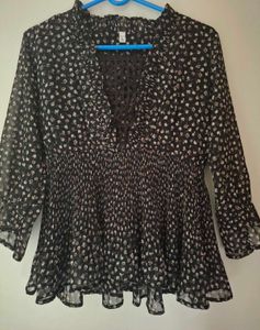 Boho Sheer Chiffon Floral Top with Lace Detail
