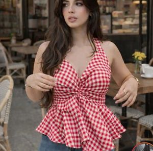 Gingham Twist Front Top