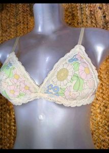 🔥 MEGA SALE 🔥Floral Triangle Bra with Lace Trim