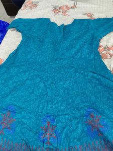 Teal Anarkali Kurta with Pink &amp; Blue Accents