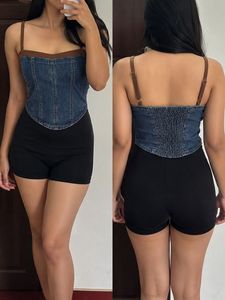 Denim Corset Top with Straps