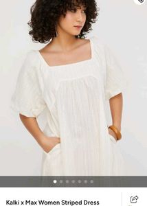 Cream Textured Square Neck Dress