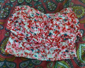 Floral Mesh Ruched Crop Top