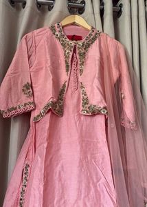 Pink Embroidered Kurta Set with Jacket