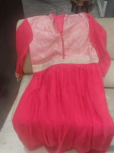 Pink &amp; Gold Striped ethnic gown.