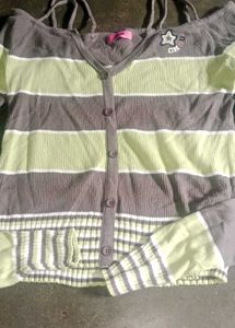 Chuu Striped Cold Shoulder Top